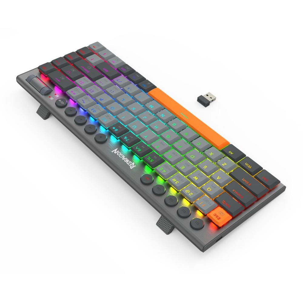 Геймърска жична и безжична Bluetooth механична клавиатура Redragon Horus SE K609GG-RGB-PRO с RGB подсветка - сива