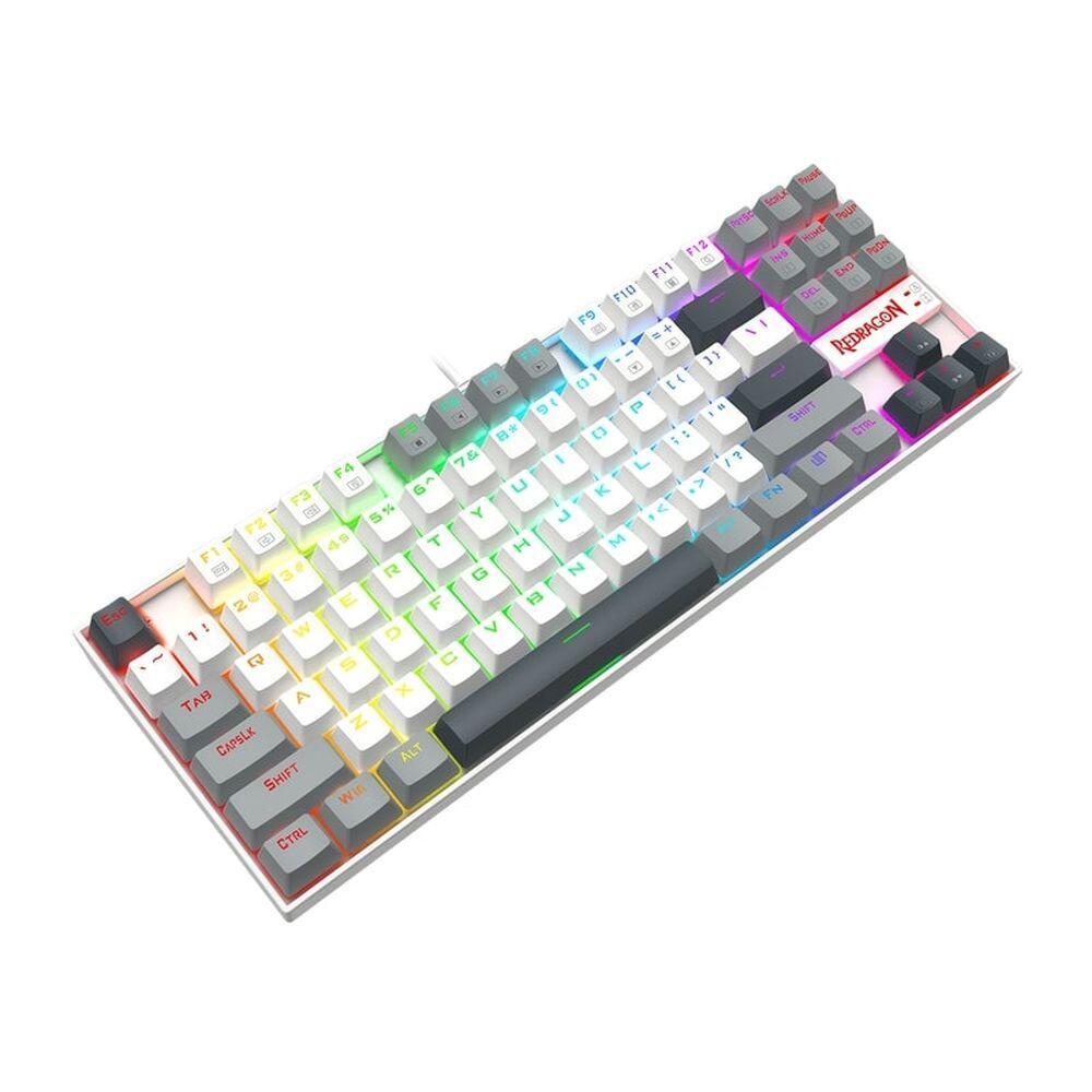 Геймърска механична клавиатура Redragon Kumara K552WGL-RGB с RGB осветление и red switches - бяла със сиво