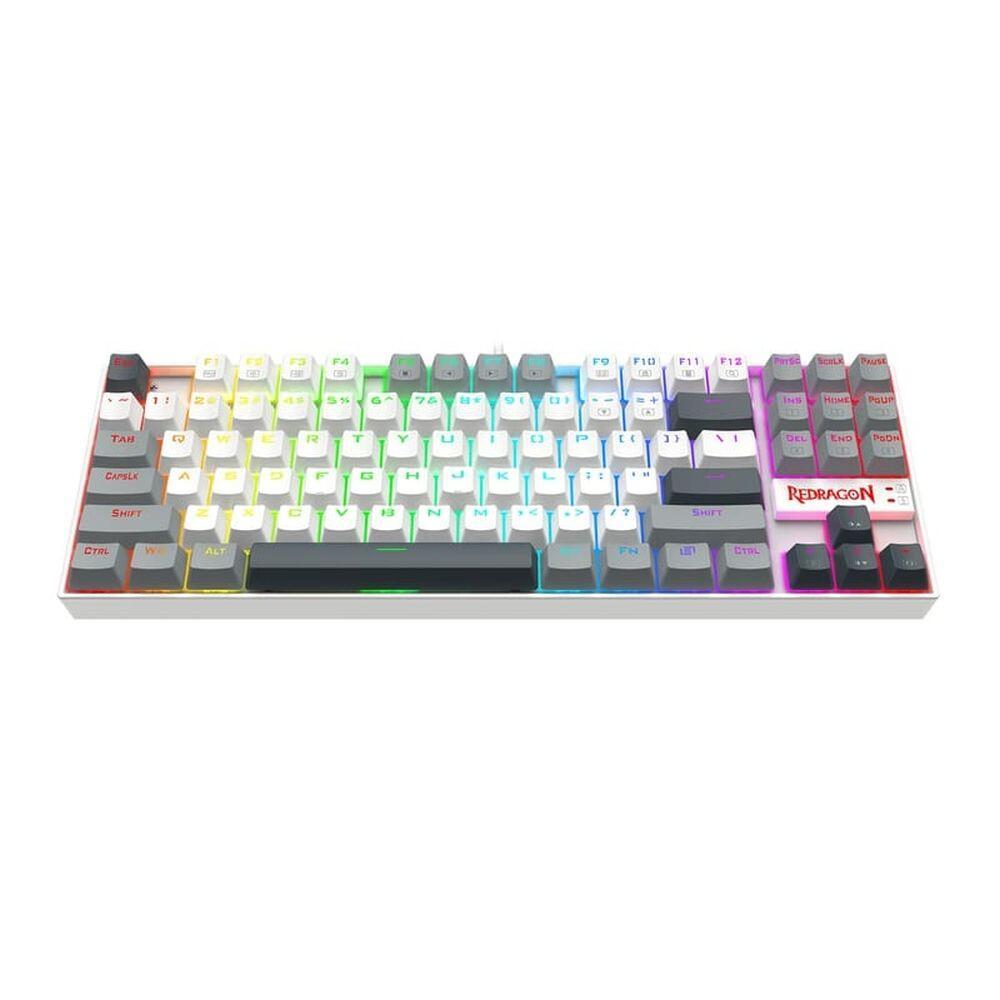 Геймърска механична клавиатура Redragon Kumara K552WGL-RGB с RGB осветление и red switches - бяла със сиво