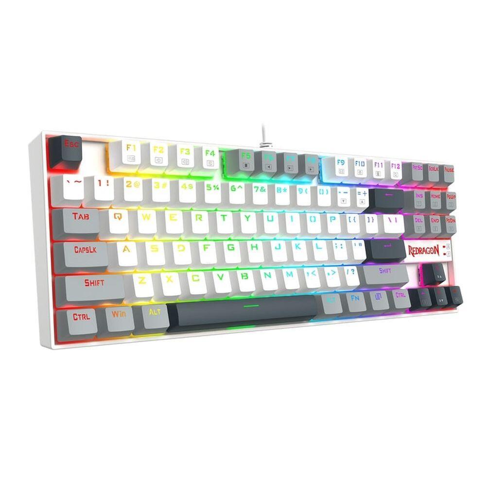 Геймърска механична клавиатура Redragon Kumara K552WGL-RGB с RGB осветление и red switches - бяла със сиво