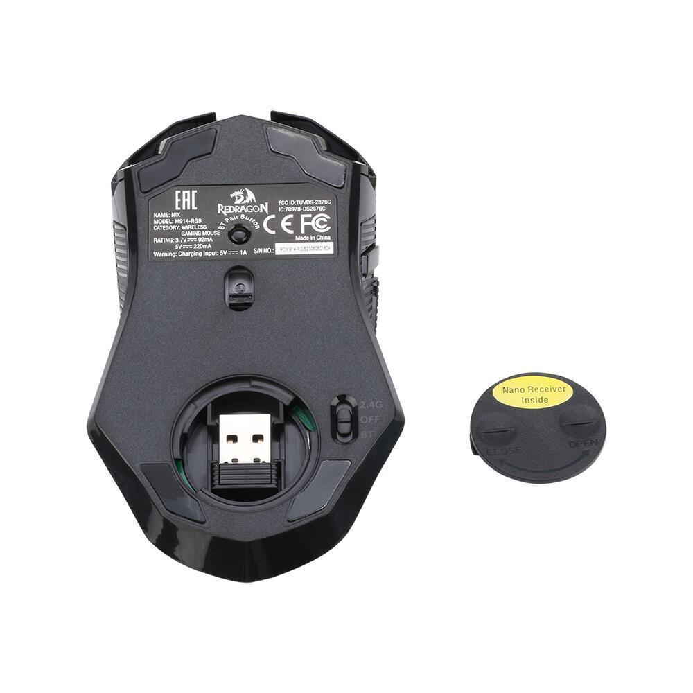 Геймърска мишка Redragon Nix M914-RGB с безжична и кабелна Bluetooth връзка с RGB осветление - черна