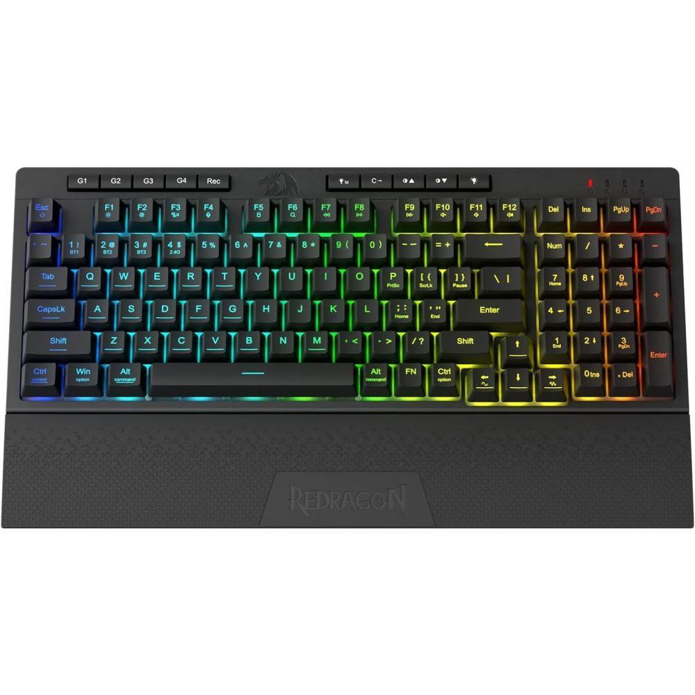 Кабелна и безжична Bluetooth механична геймърска клавиатура Redragon Shiva Pro K515RGB-PRO с RGB осветление - черна