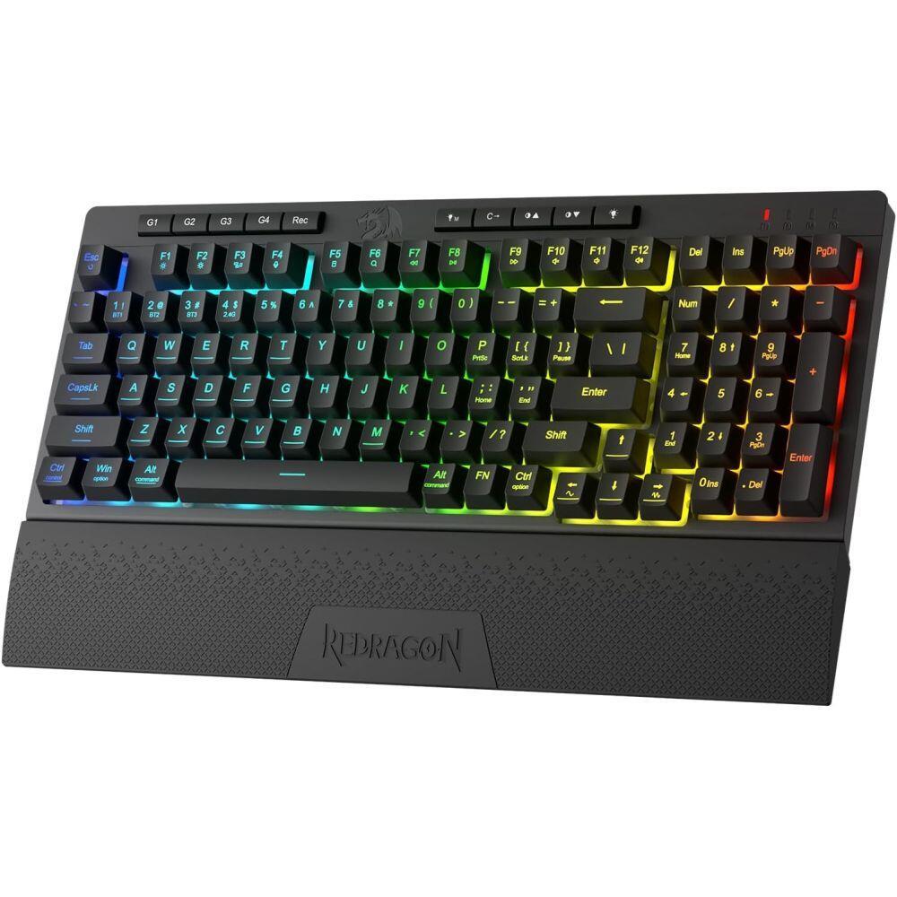Кабелна и безжична Bluetooth механична геймърска клавиатура Redragon Shiva Pro K515RGB-PRO с RGB осветление - черна