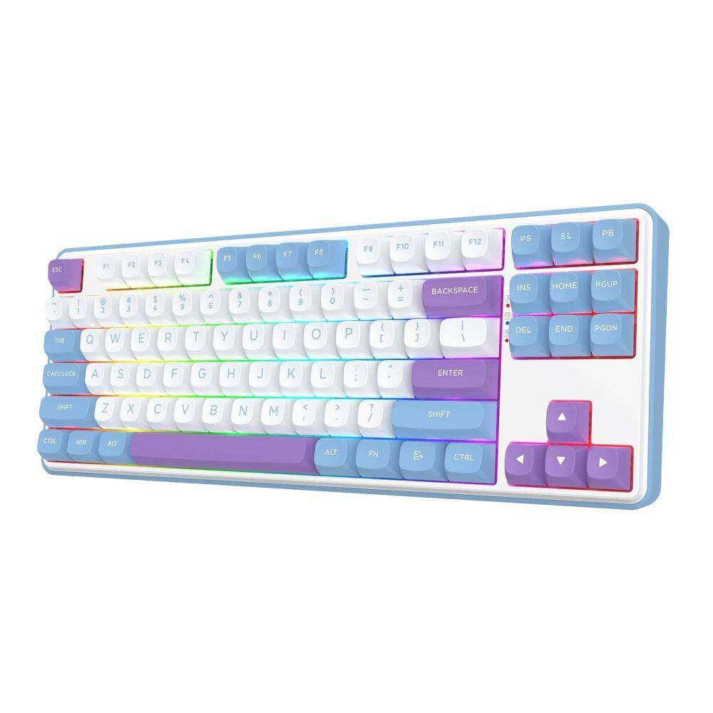 Геймърска Bluetooth и безжична механична клавиатура Redragon Star Blade Pro K707WBP-RGB-PRO - бяло/лилаво