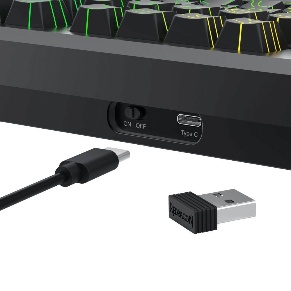 Bluetooth и безжична механична геймърска клавиатура Redragon Uranus 87 Pro K737B-RGB-PRO, RGB осветление - черна