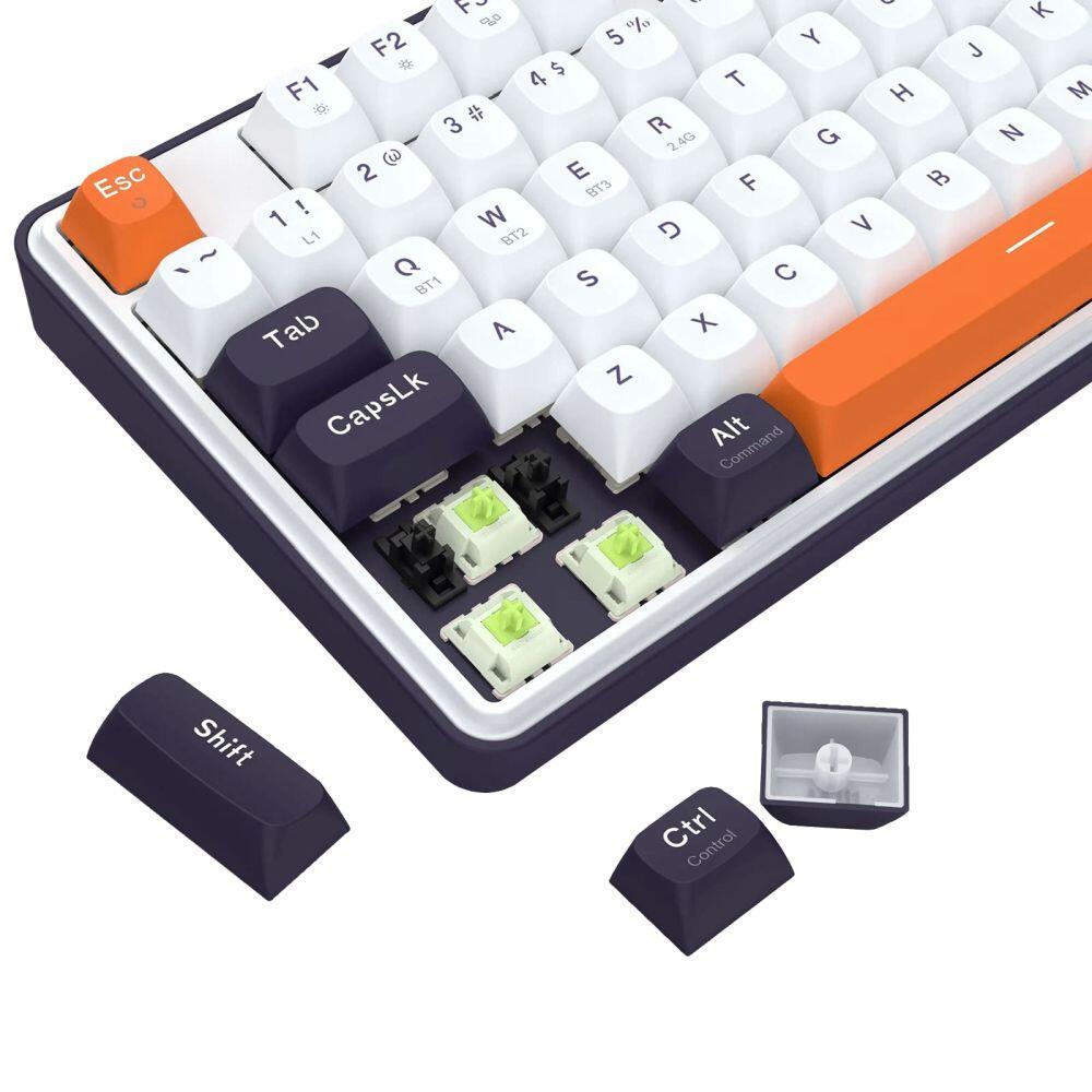 Геймърска механична клавиатура Redragon Wyvern K689WBO-RGB-PRO с Bluetooth и безжична връзка, RGB осветление - бяло/оранжево