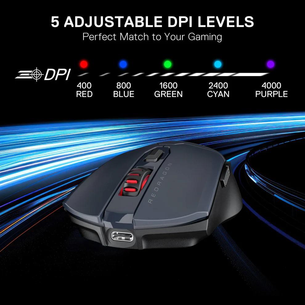 Безжична Bluetooth и кабелна геймърска мишка Redragon Fyzu Lite M995GB-LIT - черна със сиво