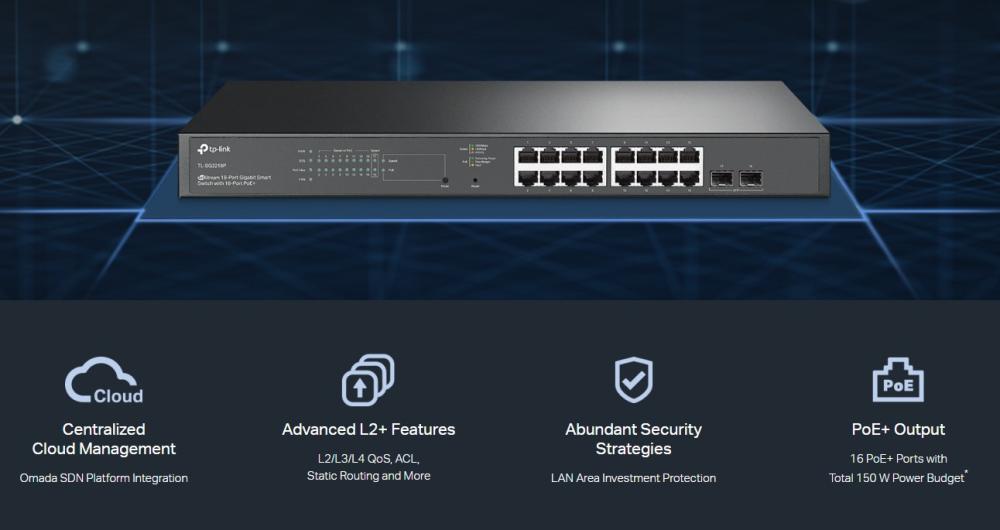 18-портов гигабитен управляем комутатор TP-Link JetStream TL-SG2218P с 16-портов PoE+