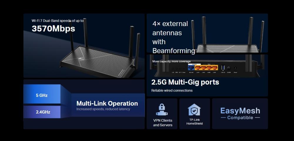 2-лентов Wi-Fi 7 рутер TP Link Archer BE230 BE3600