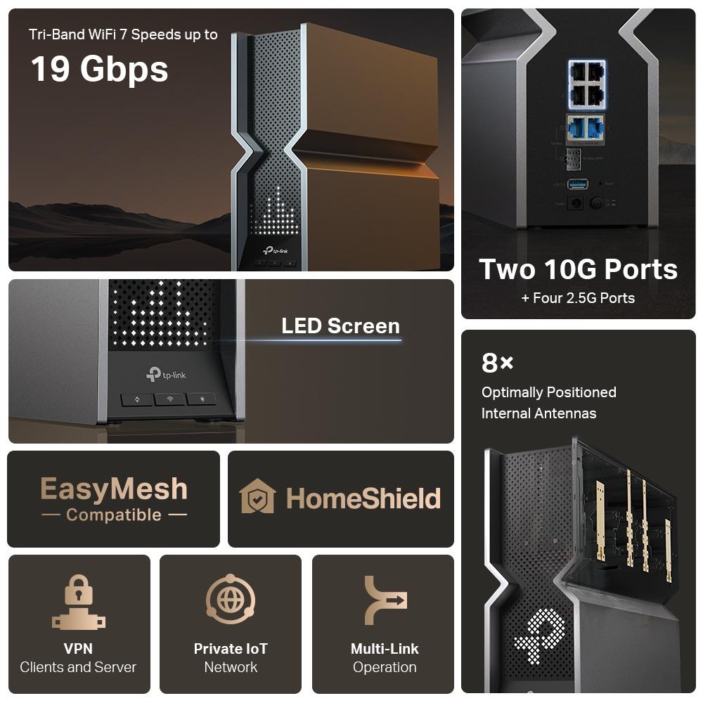 Рутер Wi-Fi 7 TP-Link Archer BE800 BE19000 3-лентов