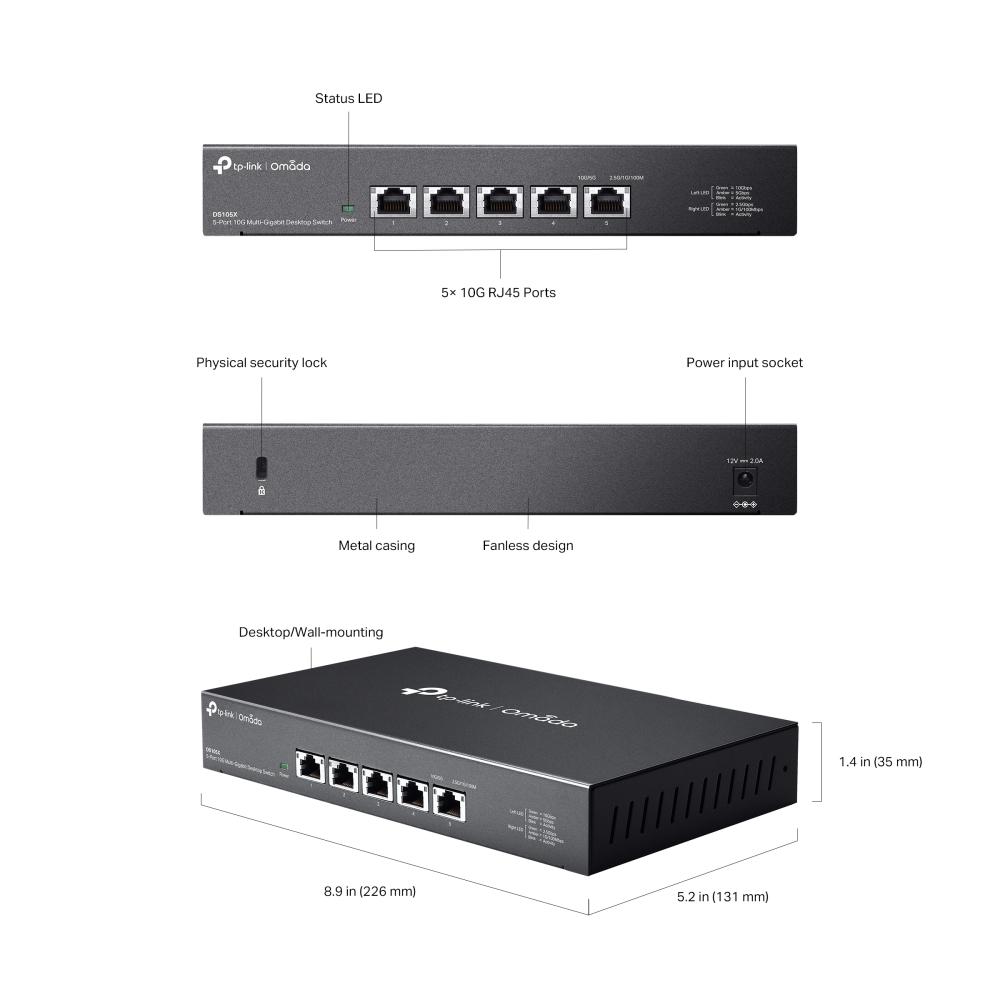 5-портов гигабитов неуправляем настолен комутатор TP-Link Omada DS105X