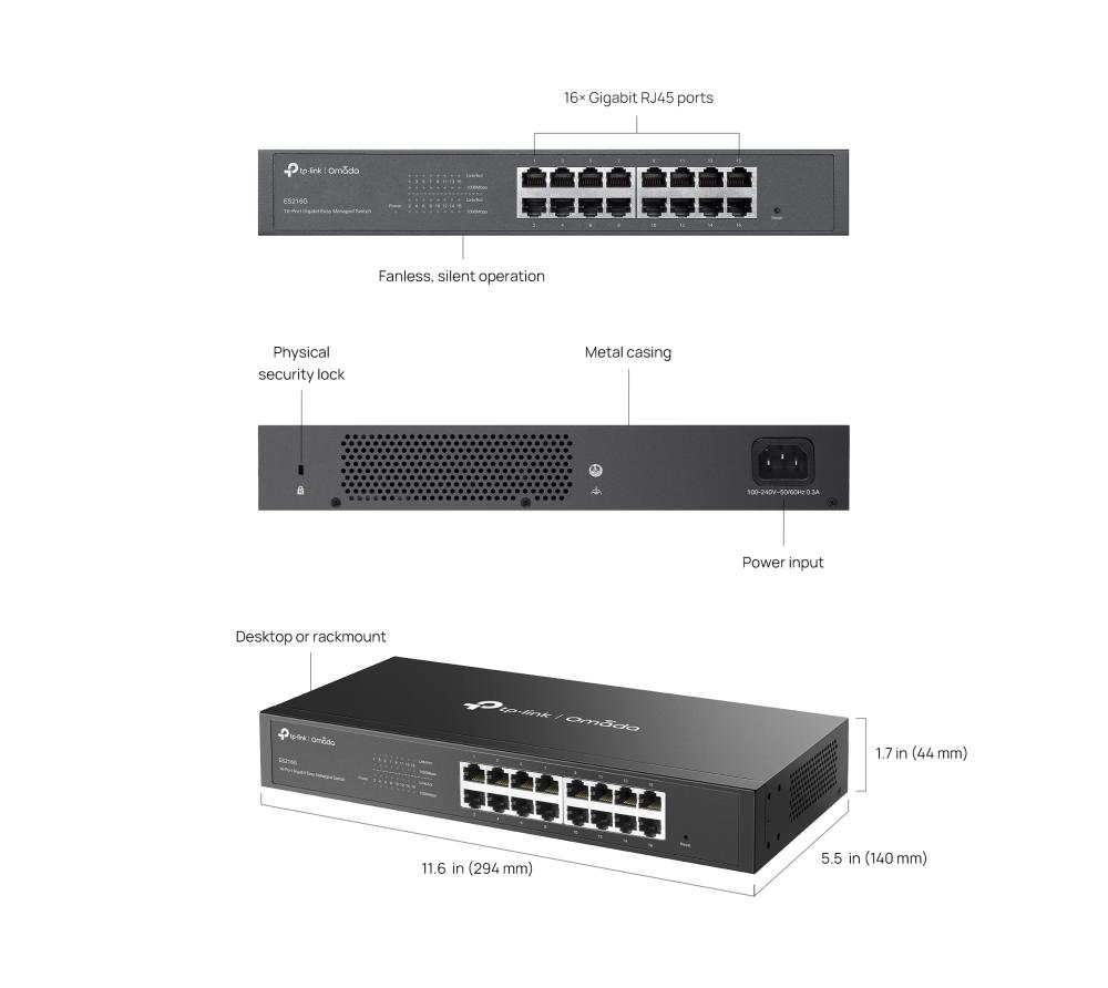 16-портов комутатор TP-Link Omada ES216G Gigabit Easy Managed Switch