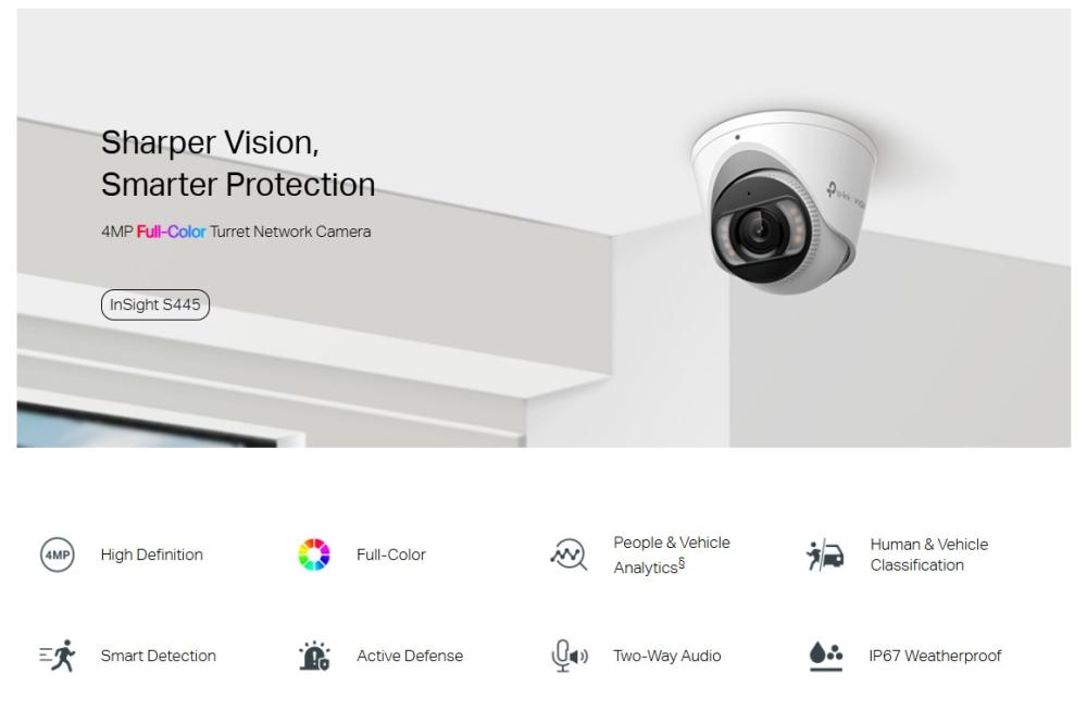 4MP пълноцветна куполна мрежова камера TP-Link VIGI InSight S445(2.8mm)