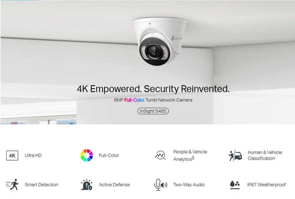 8MP пълноцветна куполна мрежова камера TP-Link VIGI InSight S485(4mm)