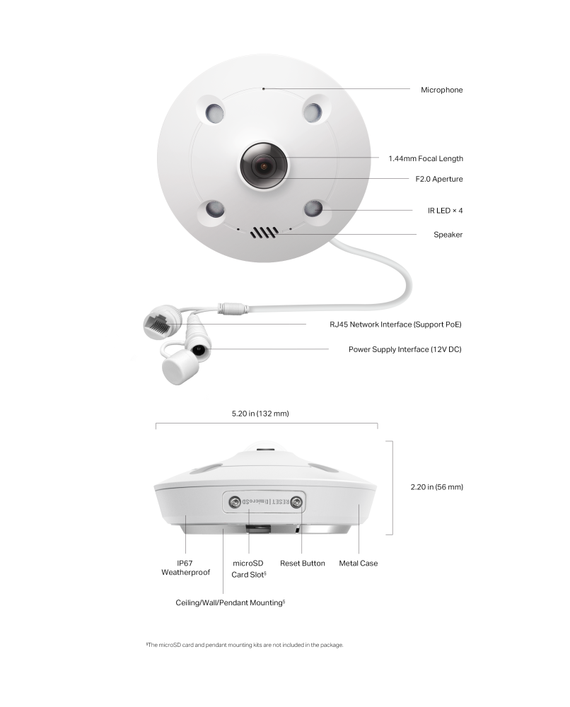 5MP IR мрежова камера TP-Link VIGI InSight S655I Fisheye