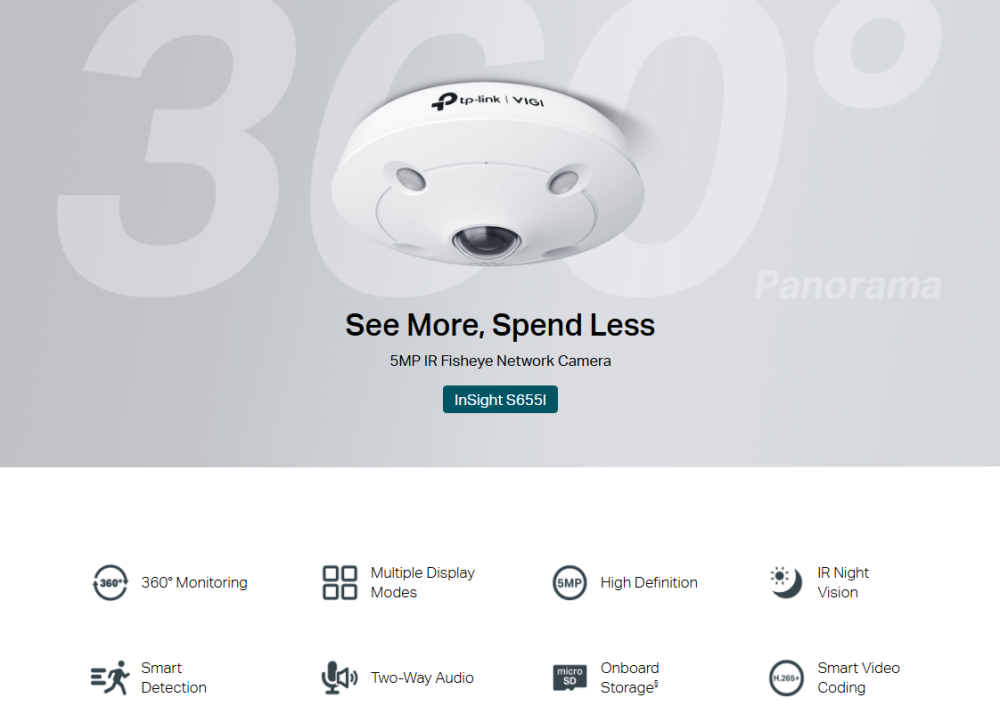5MP IR мрежова камера TP-Link VIGI InSight S655I Fisheye