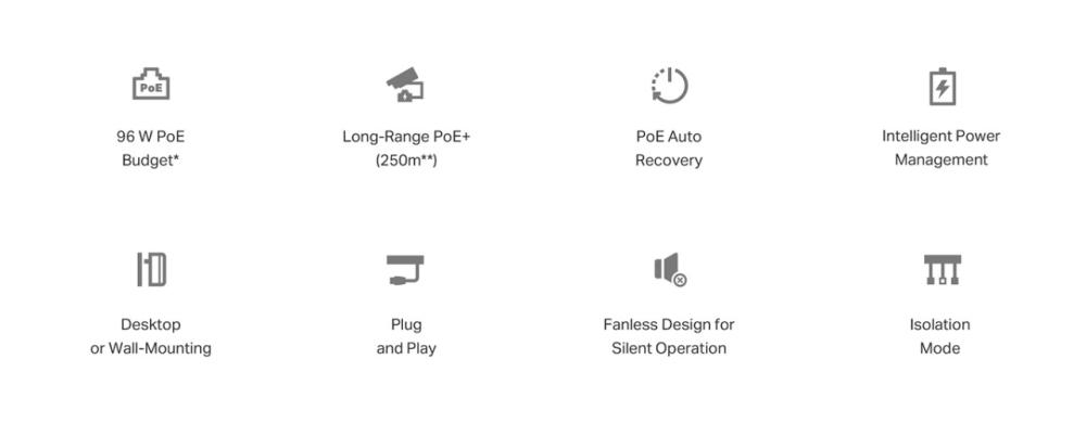 10-портов 10/100Mbps настолен комутатор TP-Link LS110P с 8 PoE+ порта