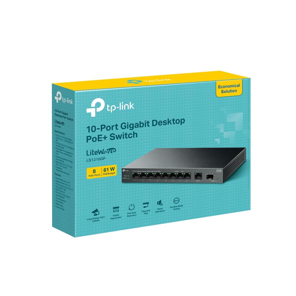 10-портов гигабитен настолен комутатор TP-Link LS1210GP с 8-PoE+ порта