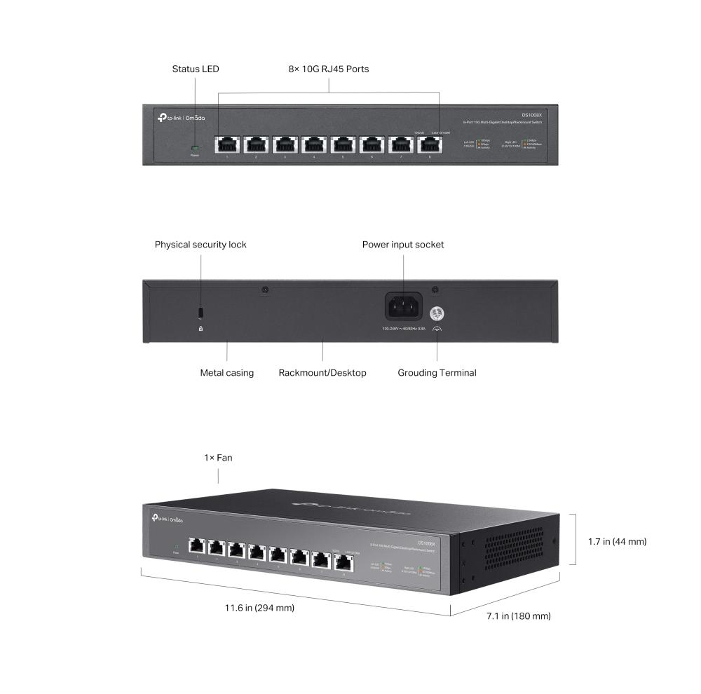 8-портов 10G неуправляем Desktop/Rackmount комутатор TP-Link Omada DS1008X