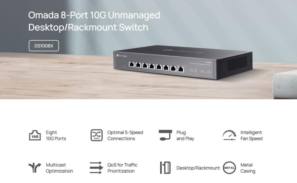 8-портов 10G неуправляем Desktop/Rackmount комутатор TP-Link Omada DS1008X