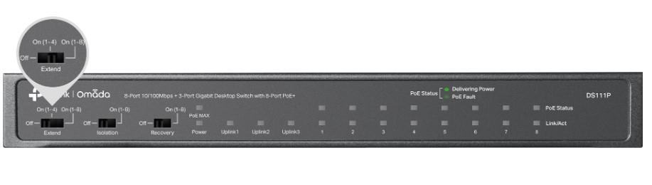 Комутатор неуправляем TP-Link Omada DS111P 8-порта 10/100Mbps + 3-порта Gigabit с 8-порта PoE+