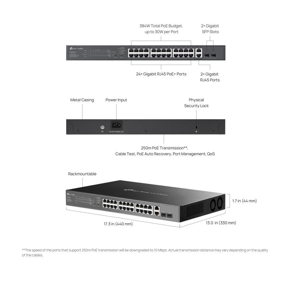 28-портов комутатор TP-Link Omada ES228GMP Gigabit Easy Managed Switch с 24 PoE+ порта