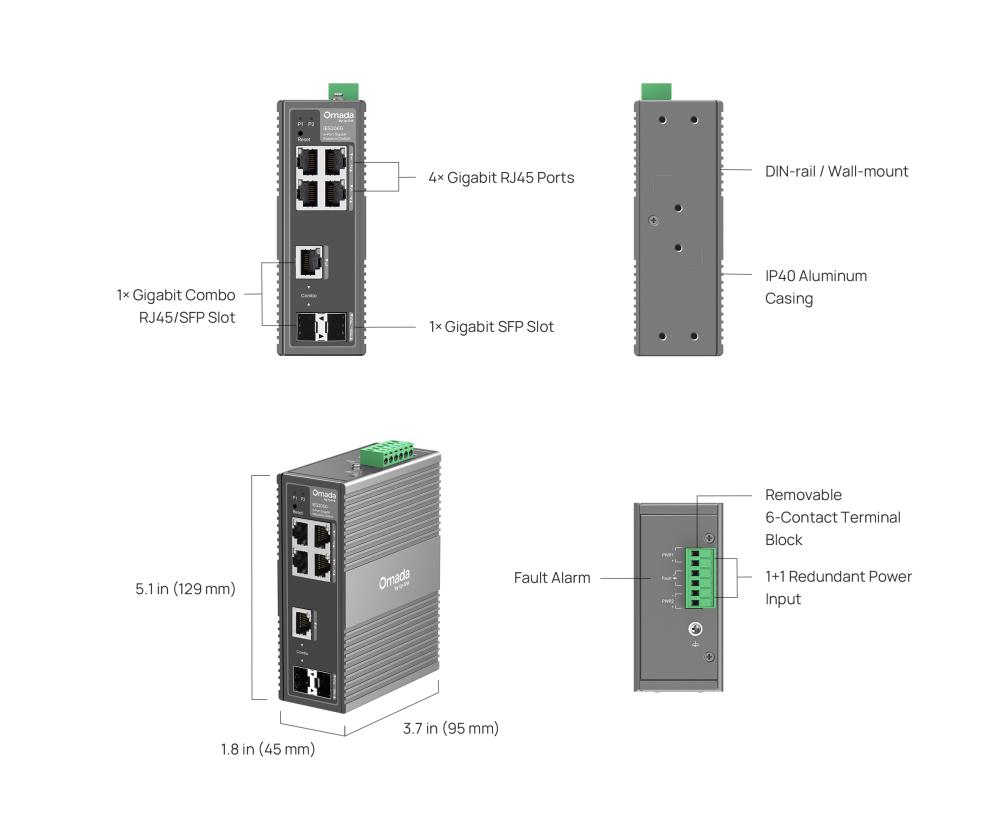 6-портов гигабитов индустриален лесно управляем комутатор TP-Link Omada IES206G