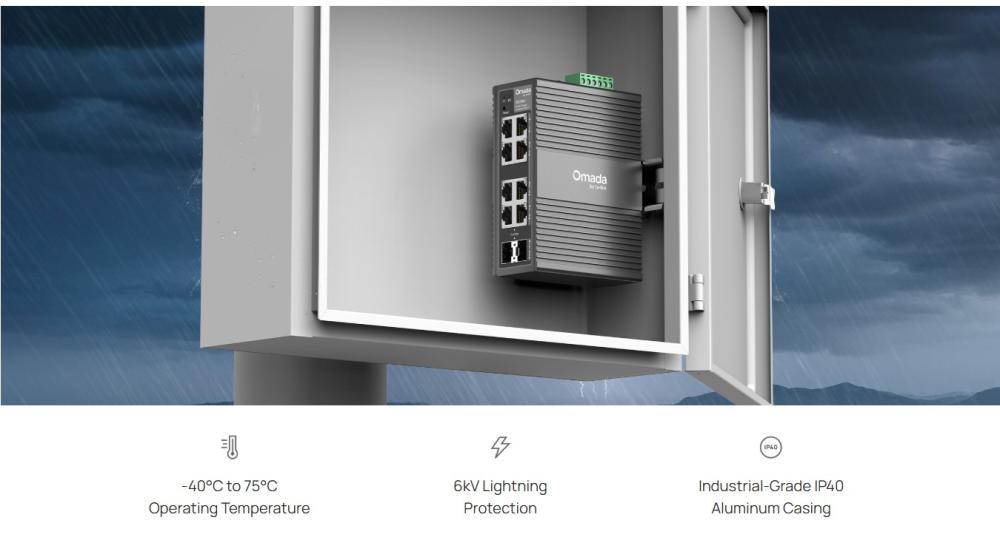 8-портов гигабитов индустриален лесно управляем комутатор TP-Link Omada IES208G