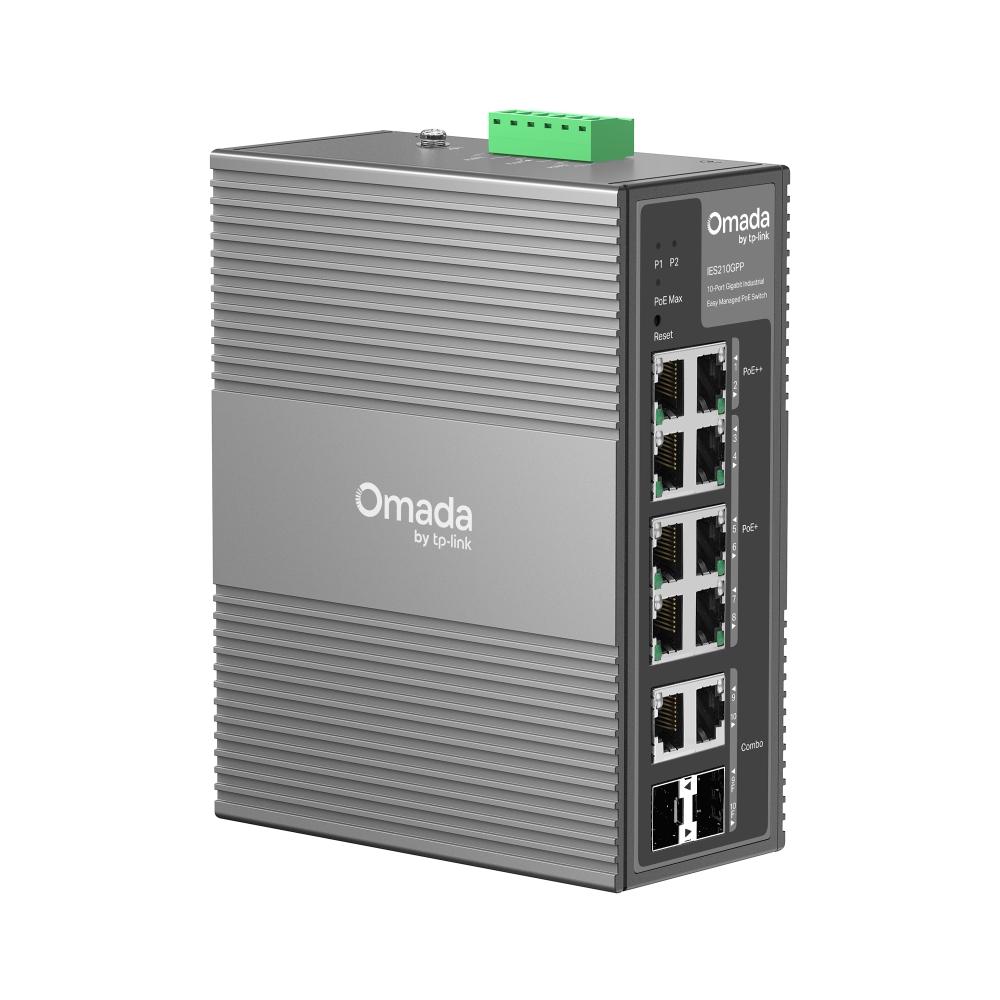 10-портов гигабитов индустриален лесно управляем комутатор TP-Link Omada IES210GPP с 6 PoE+ порта и 2 PoE++ порта