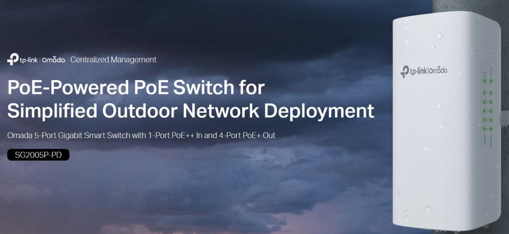 5-портов гигабитов настолен PoE+ комутатор с 1-портов PoE++ вход и 4-портов PoE+ изход TP-Link Omada SG2005P-PD