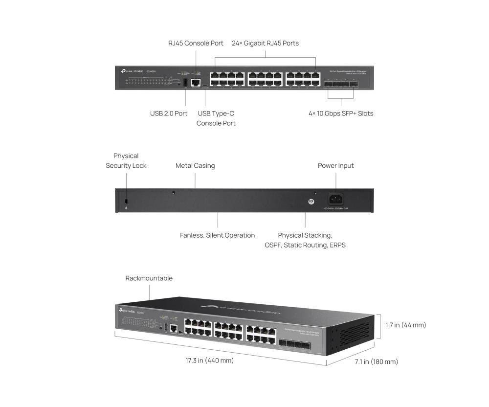 24-портов гигабит L3 управляем комутатор TP-Link Omada SG5428X с 4×10G слота