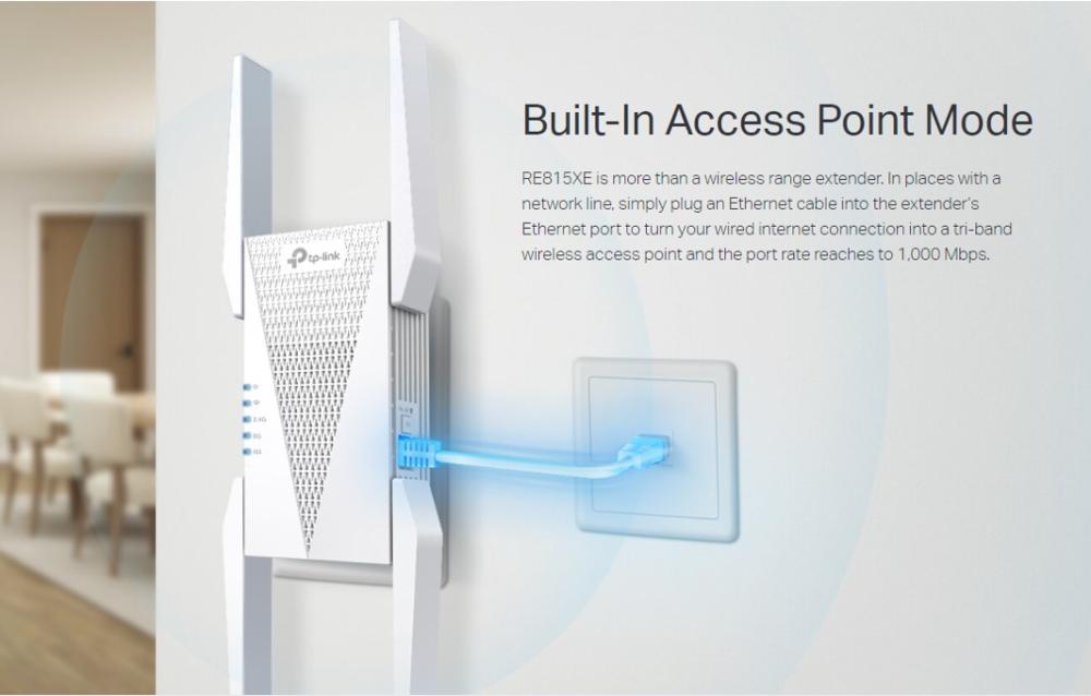 Удължител на обхват TP-Link RE815XE  AXE5400 Mesh Wi-Fi 6E 3-лентов