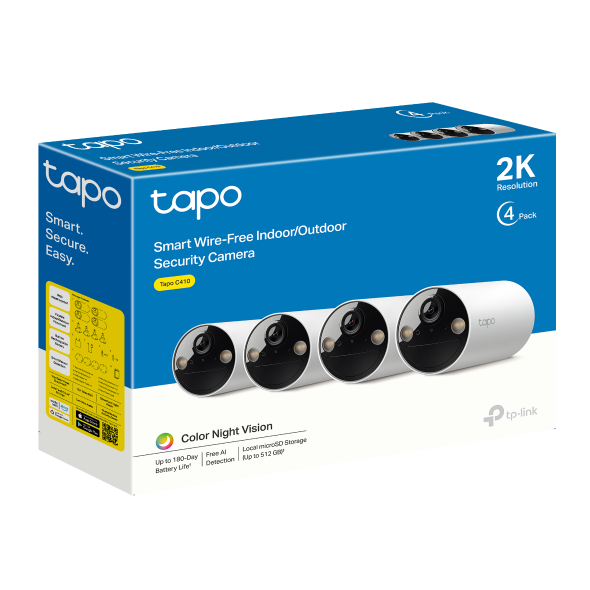 Интелигентна безжична охранителна Indoor/Outdoor камера TP-Link Tapo C410(4-pack)
