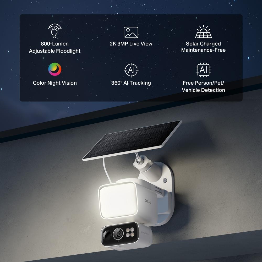 Соларно захранван комплект охранителна камера с прожектор и Pan/Tilt функция TP-Link Tapo C615F KIT