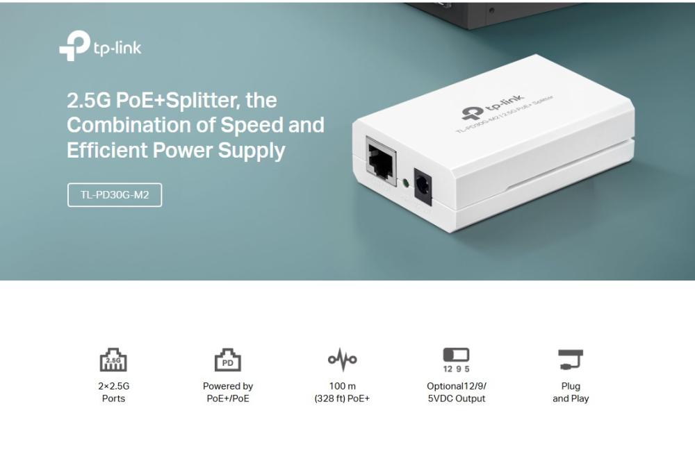 2.5G PoE+ сплитер TP-Link TL-PD30G-M2