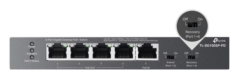 5-портов гигабитов настолен PoE+ комутатор с 1-портов PoE++ вход и 4-портов PoE+изход TP-Link TL-SG1005P-PD