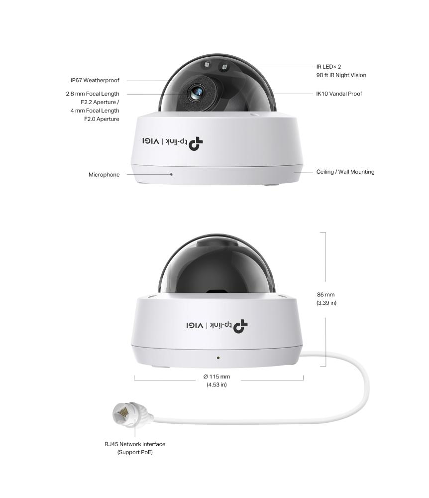 2MP IR куполна мрежова камера TP-Link VIGI C220I(2.8mm)