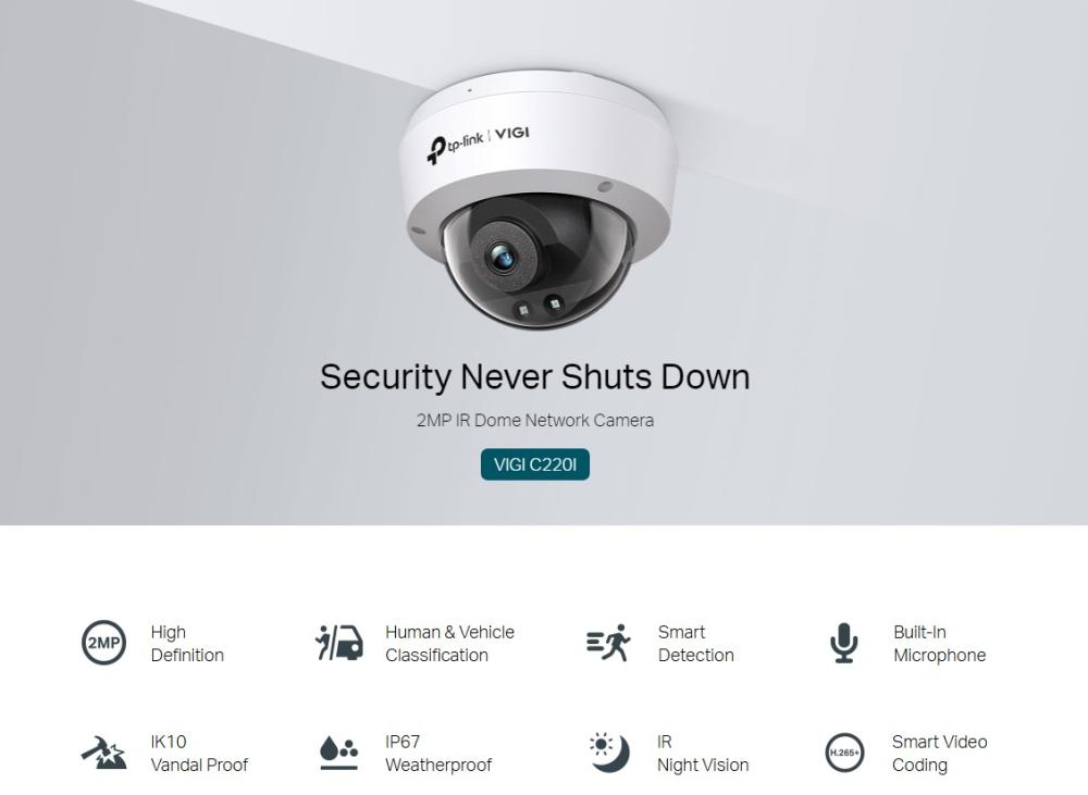 2MP IR куполна мрежова камера TP-Link VIGI C220I(4mm)