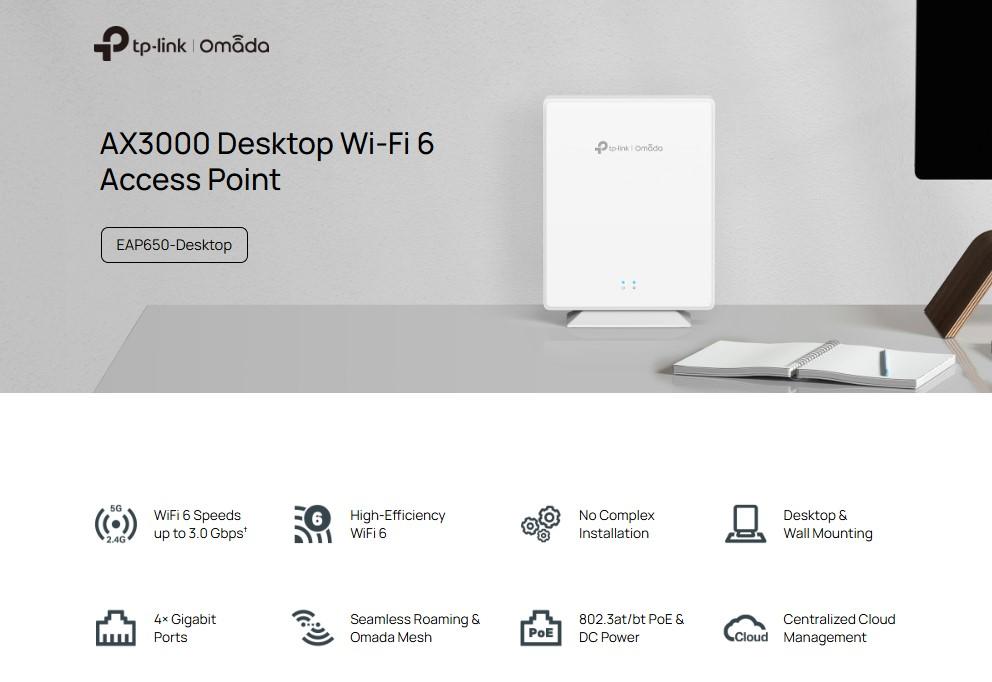 Точка за достъп TP-Link Omada EAP650-Desktop AX3000 Wi-fi 6