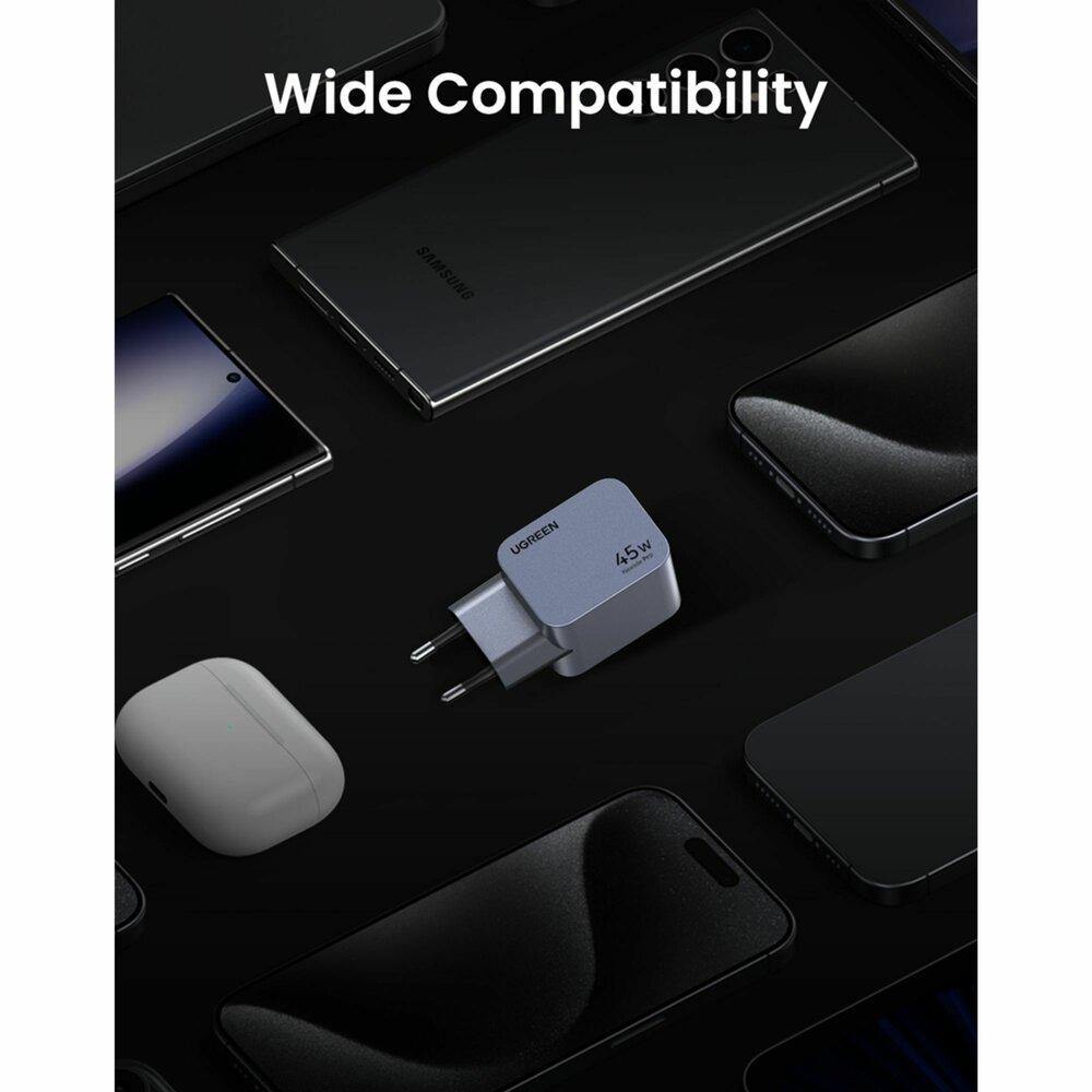 Зарядно устройство Ugreen X707 NEXODE PRO 35008, 220V 2xUSB-C, GaN, 45W