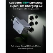 Зарядно устройство Ugreen X707 NEXODE PRO 35008, 220V 2xUSB-C, GaN, 45W