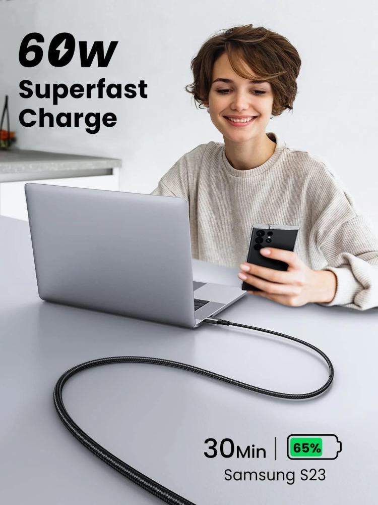 Кабел Ugreen US567 15373 USB-C към USB-C, 60W, 1м