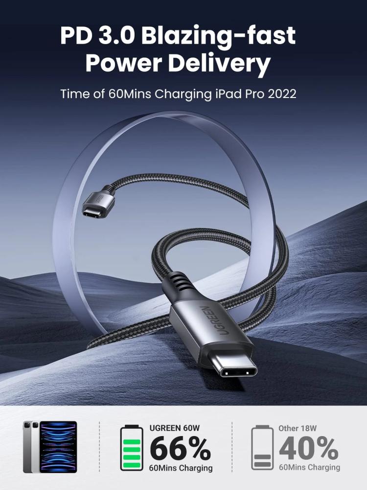 Кабел Ugreen US567 15373 USB-C към USB-C, 60W, 1м