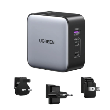 Зарядно устройство Ugreen CD296 90409, 220V 2xUSB C,1xUSB,65W, с адаптери за US,UK,EU