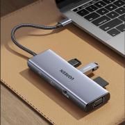 Мултифункционален USB хъб Ugreen CM498 15600 USB-C - 3x USB-A 3.0 / HDMI / VGA / RJ45 / SD / TF Card Reader / USB-C PD - сив