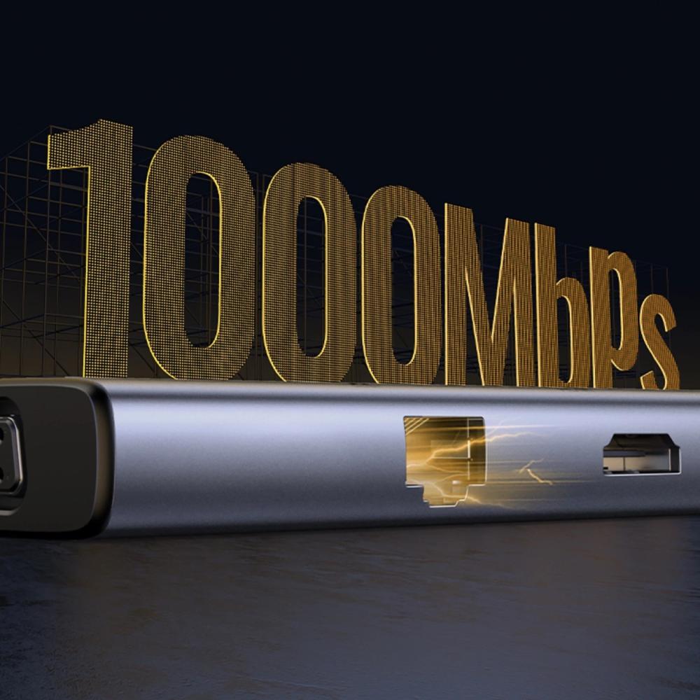 Мултифункционален USB хъб Ugreen CM498 15600 USB-C - 3x USB-A 3.0 / HDMI / VGA / RJ45 / SD / TF Card Reader / USB-C PD - сив