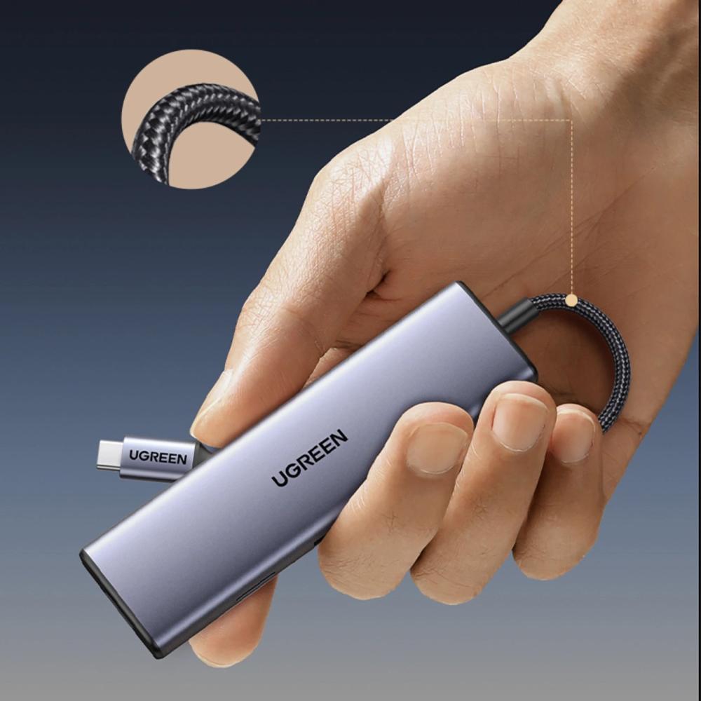 Мултифункционален USB хъб Ugreen CM498 15600 USB-C - 3x USB-A 3.0 / HDMI / VGA / RJ45 / SD / TF Card Reader / USB-C PD - сив