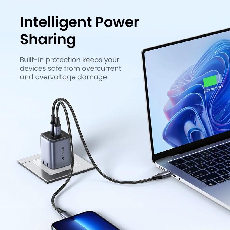 Зарядно устройство Ugreen Nexode CD294 90573 220V 2xUSB-C,GaN,45W,PD - сив
