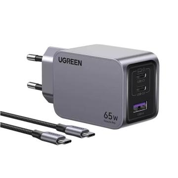 3-портово мини бързо зарядно устройство GaN Ugreen Nexode Pro 25871 220V 2xUSB-C, 1xUSB A, 65W