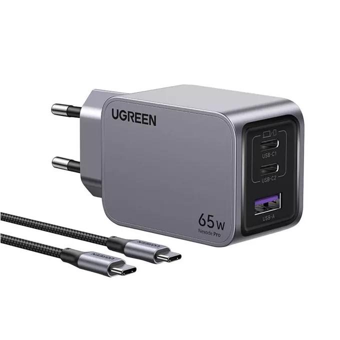 3-портово мини бързо зарядно устройство GaN Ugreen Nexode Pro 25871 220V 2xUSB-C, 1xUSB A, 65W